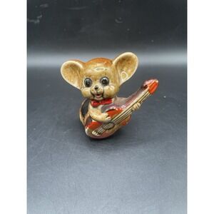 Vintage 1950s Ceramic Mouse Playing a Guitar Collectible Figurine